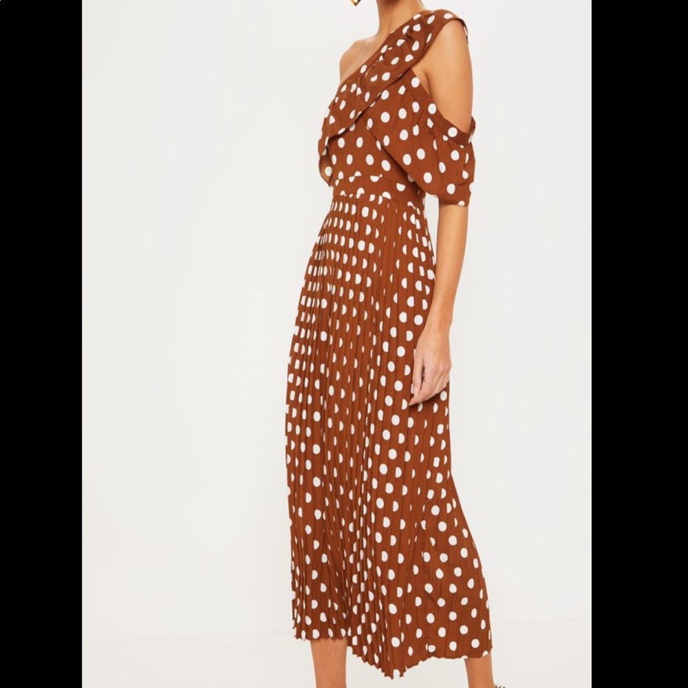 Chocolate Polka Dot One Shoulder Ruffle